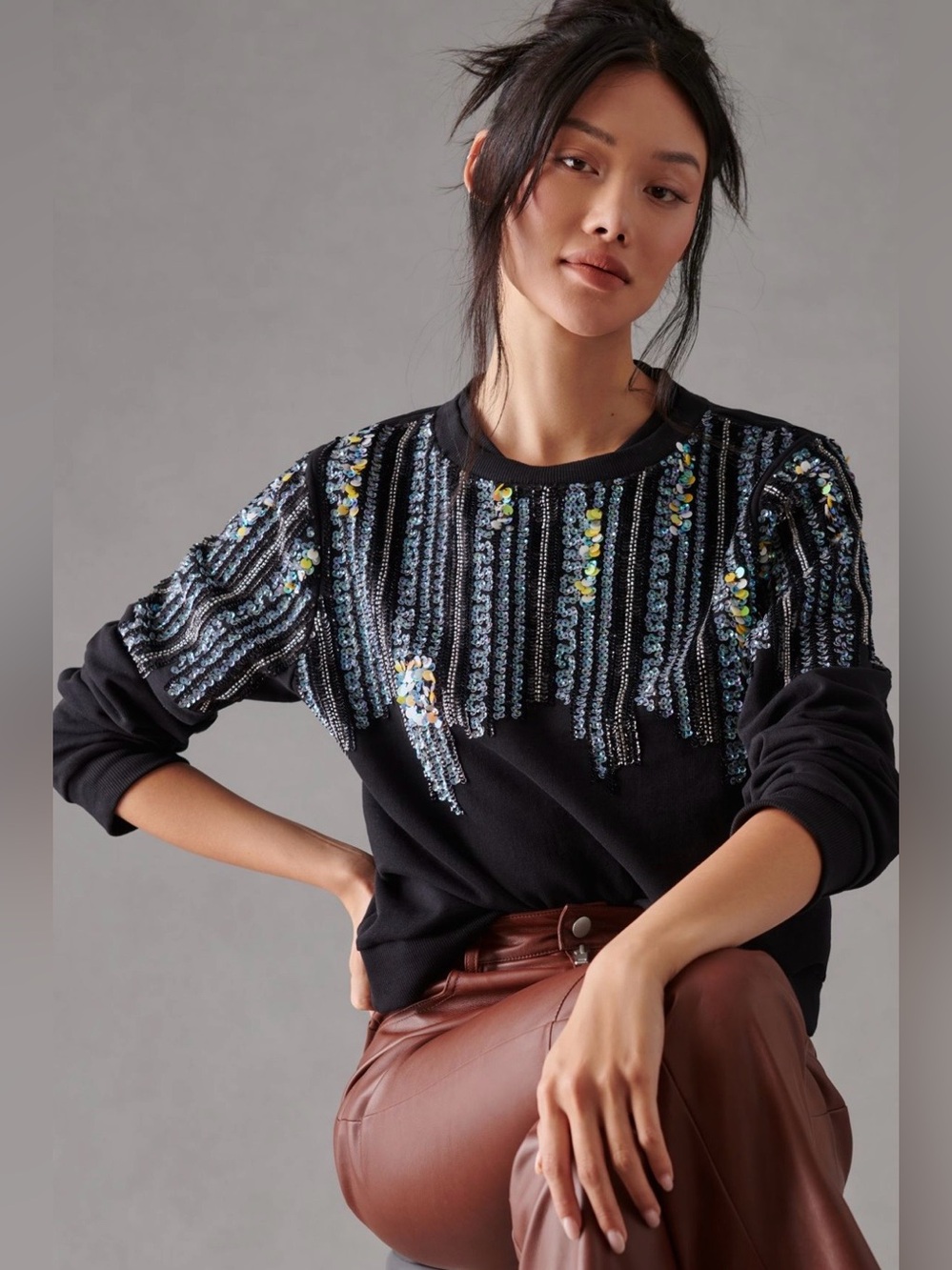 Anthropologie Let Me Be Disco Sequin Sweatshirt in Black